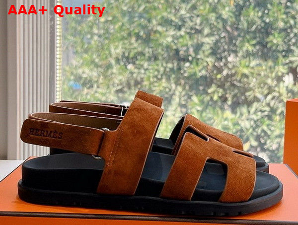 Hermes Genius Sandal in Brun Fume Suede Goatskin Replica