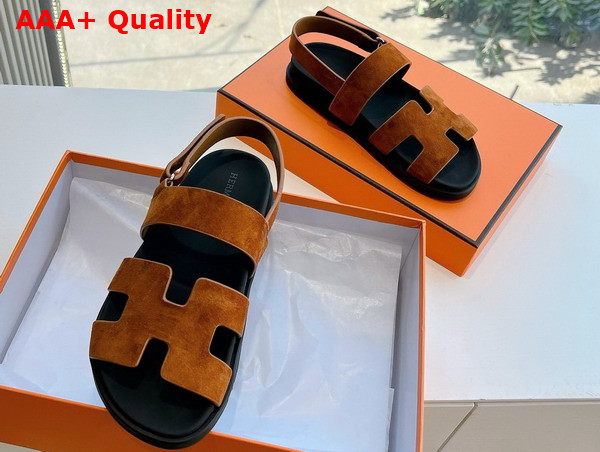 Hermes Genius Sandal in Brun Fume Suede Goatskin Replica