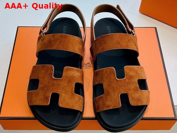 Hermes Genius Sandal in Brun Fume Suede Goatskin Replica