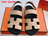 Hermes Genius Sandal in Dark Beige Suede Goatskin Replica