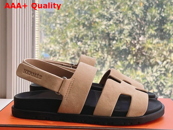 Hermes Genius Sandal in Dark Beige Suede Goatskin Replica