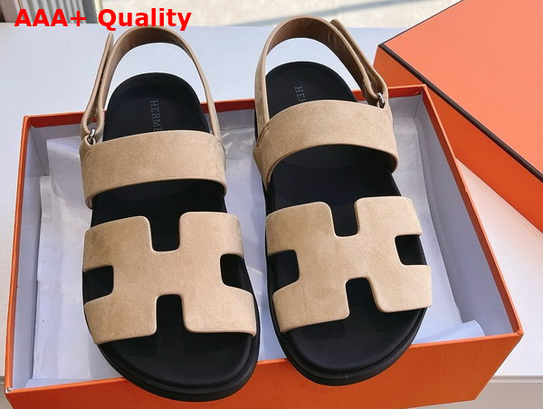 Hermes Genius Sandal in Dark Beige Suede Goatskin Replica