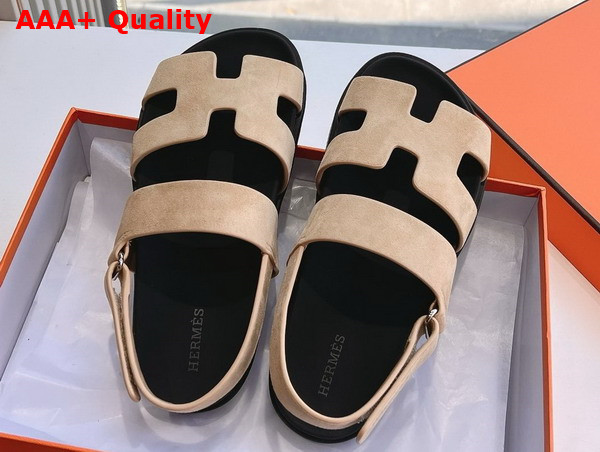 Hermes Genius Sandal in Dark Beige Suede Goatskin Replica