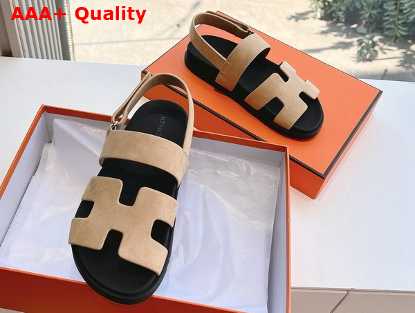 Hermes Genius Sandal in Dark Beige Suede Goatskin Replica