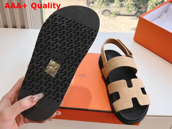 Hermes Genius Sandal in Dark Beige Suede Goatskin Replica