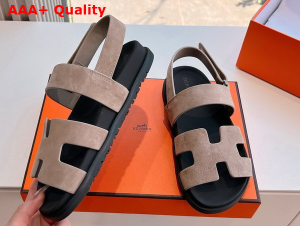 Hermes Genius Sandal in Nude Suede Goatskin Replica