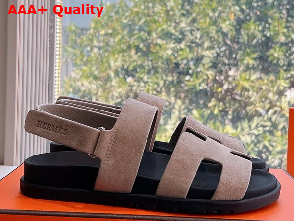 Hermes Genius Sandal in Nude Suede Goatskin Replica