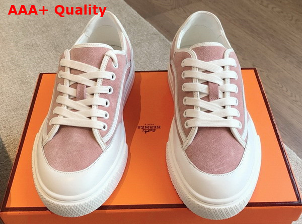 Hermes Get Sneaker Rose Porcelaine Blanc Suede Goatskin Replica