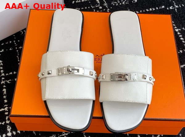 Hermes Giulia Sandal in Blanc Calfskin with Medor Studs Replica