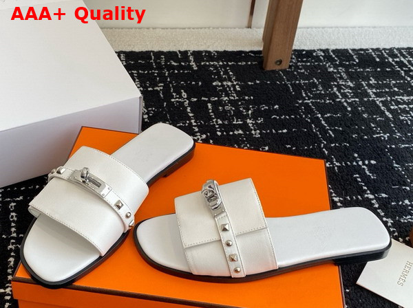 Hermes Giulia Sandal in Blanc Calfskin with Medor Studs Replica