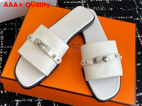 Hermes Giulia Sandal in Blanc Calfskin with Medor Studs Replica