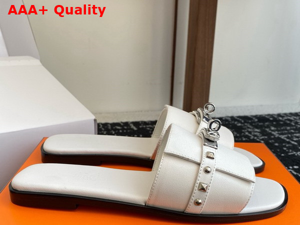 Hermes Giulia Sandal in Blanc Calfskin with Medor Studs Replica