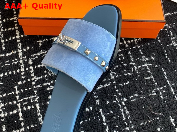 Hermes Giulia Sandal in Blue Suede Goatskin with Medor Studs Replica
