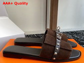 Hermes Giulia Sandal in Cocoa Brown Suede Goatskin with Medor Studs Replica