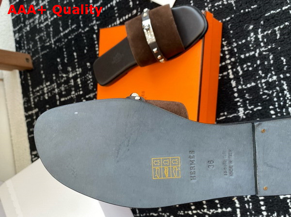 Hermes Giulia Sandal in Cocoa Brown Suede Goatskin with Medor Studs Replica