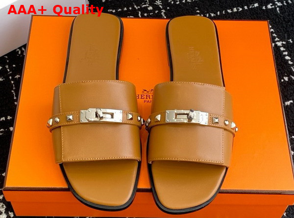 Hermes Giulia Sandal in Naturel Calfskin with Medor Studs Replica
