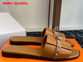 Hermes Giulia Sandal in Naturel Calfskin with Medor Studs Replica