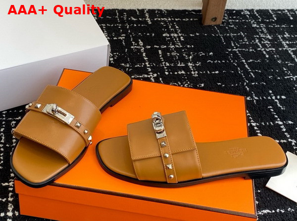 Hermes Giulia Sandal in Naturel Calfskin with Medor Studs Replica