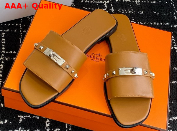 Hermes Giulia Sandal in Naturel Calfskin with Medor Studs Replica