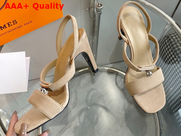 Hermes Glamour 75 Sandal in Beige Suede Goatskin Replica
