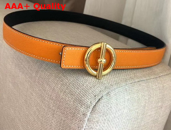 Hermes Glenan Belt Buckle and Reversible Leather Strap 24 mm Swift and Epsom Calfskin Noir Orange Replica