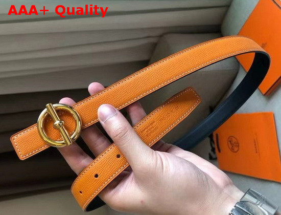 Hermes Glenan Belt Buckle and Reversible Leather Strap 24 mm Swift and Epsom Calfskin Noir Orange Replica