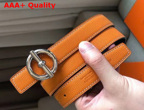 Hermes Glenan Belt Buckle and Reversible Leather Strap 24 mm Swift and Epsom Calfskin Noir Orange Replica