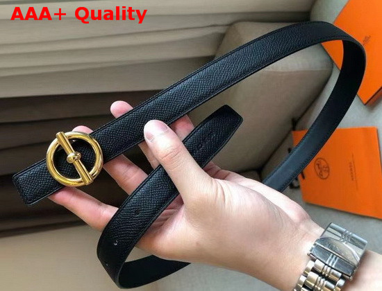 Hermes Glenan Belt Buckle and Reversible Leather Strap 24 mm Swift and Epsom Calfskin Noir Replica
