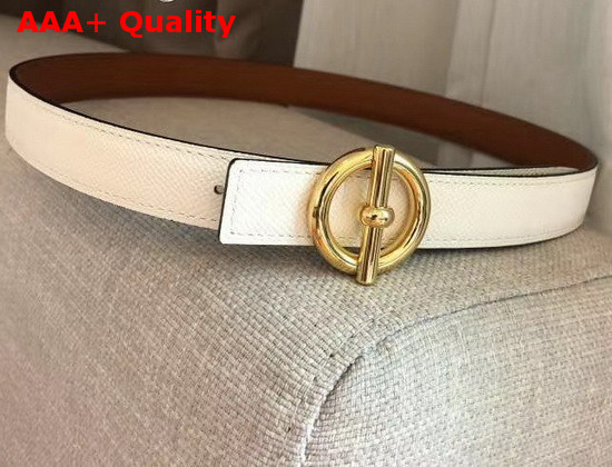 Hermes Glenan Belt Buckle and Reversible Leather Strap 24 mm Swift and Epsom Calfskin Tan White Replica