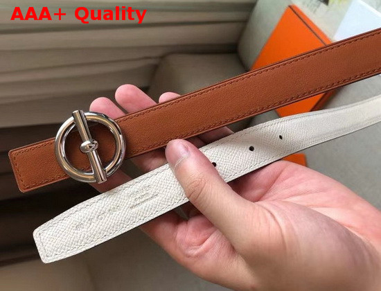 Hermes Glenan Belt Buckle and Reversible Leather Strap 24 mm Swift and Epsom Calfskin Tan White Replica