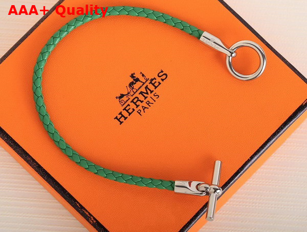 Hermes Glenan Bracelet in Green Swift Calfskin with Silver Hardware Replica