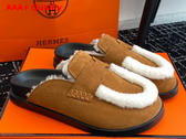 Hermes Go Mule Beige Kraft Ecru Suede Goatskin and Shearling with Iconic H Cut Out Details Replica