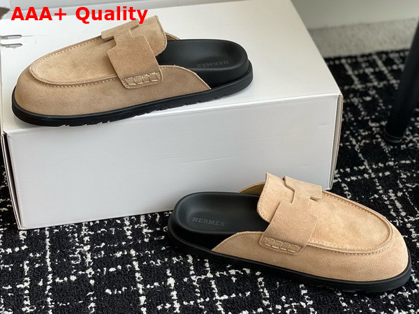 Hermes Go Mule in Beige Argile Suede Goatskin Replica