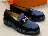Hermes Gregoire Loafer in Black and Blue Suede Calfskin Replica
