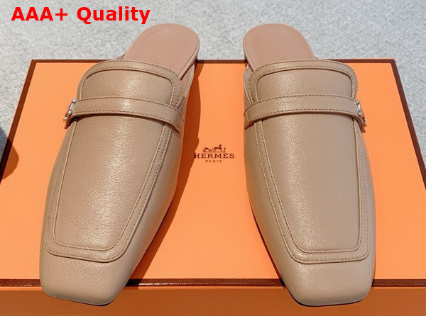 Hermes Groupie Mule in Beige Mastic Goatskin Replica