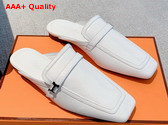 Hermes Groupie Mule in Blanc Goatskin Replica
