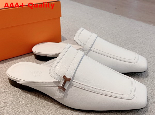 Hermes Groupie Mule in Blanc Goatskin Replica