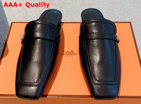 Hermes Groupie Mule in Noir Goatskin Replica