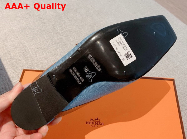 Hermes Groupie Mule in Sky Blue Denim and Brown Calfskin Trim Replica