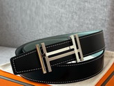 Hermes H Au Carre Belt Buckle Reversible Leather Strap 32mm Graphite Ciel Replica