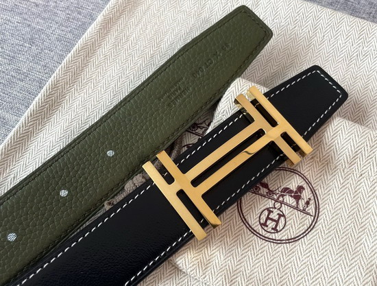 Hermes H Au Carre Belt Buckle Reversible Leather Strap 32mm Graphite Vert De Gris Replica