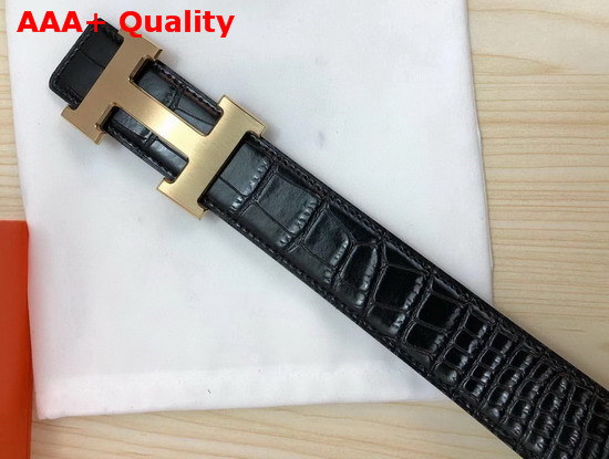 Hermes H Belt Buckle Reversible Leather Strap 38mm Black Alligator Gold Belt Buckle Replica