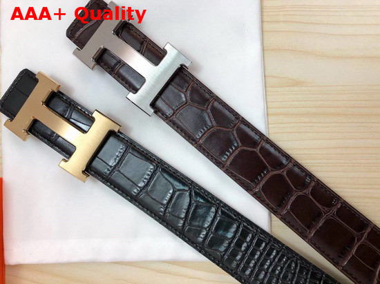 Hermes H Belt Buckle Reversible Leather Strap 38mm Black Alligator Gold Belt Buckle Replica