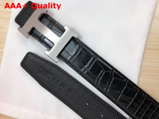 Hermes H Belt Buckle Reversible Leather Strap 38mm Black Alligator Silver Belt Buckle Replica