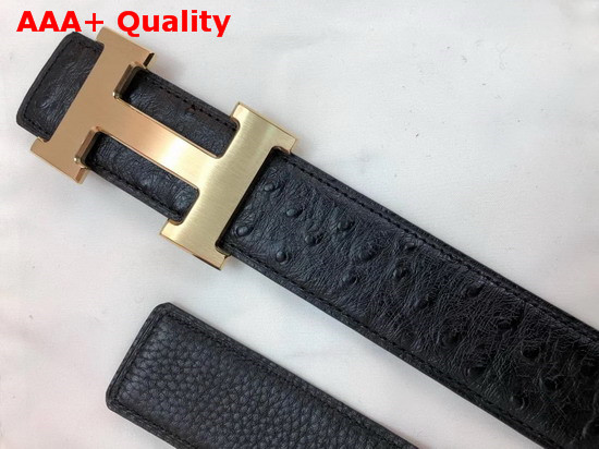 Hermes H Belt Buckle Reversible Leather Strap 38mm Black Ostrich Gold Belt Buckle Replica