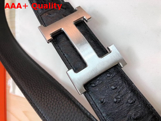 Hermes H Belt Buckle Reversible Leather Strap 38mm Black Ostrich Silver Belt Buckle Replica