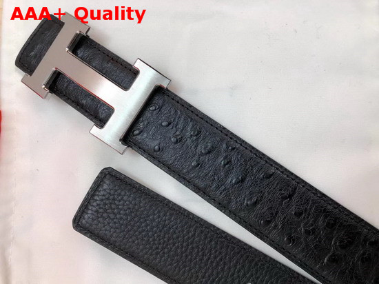 Hermes H Belt Buckle Reversible Leather Strap 38mm Black Ostrich Silver Belt Buckle Replica