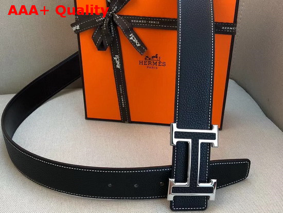 Hermes H Belt Buckle Reversible Leather Strap 38mm Black Togo Calfskin Replica