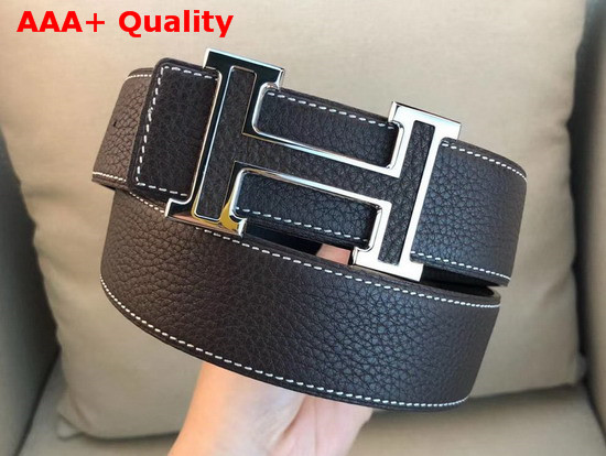 Hermes H Belt Buckle Reversible Leather Strap 38mm Dark Brown Togo Calfskin Replica