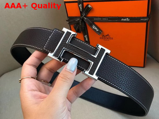 Hermes H Belt Buckle Reversible Leather Strap 38mm Dark Brown Togo Calfskin Replica